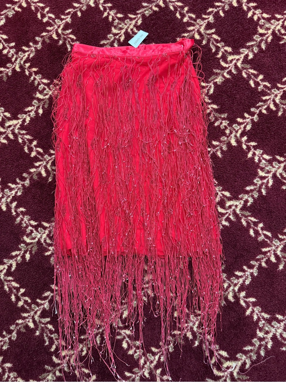 Red Fringe Midi Skirt - Women's Statement Skirt